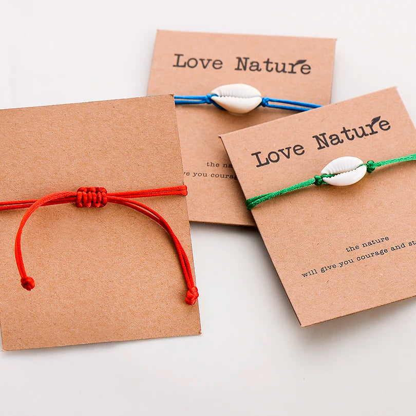 Nature Shell Charm Bracelet Kraft Paper Wish Card Gift Handmade