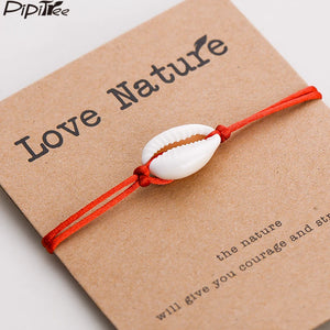 Nature Shell Charm Bracelet Kraft Paper Wish Card Gift Handmade