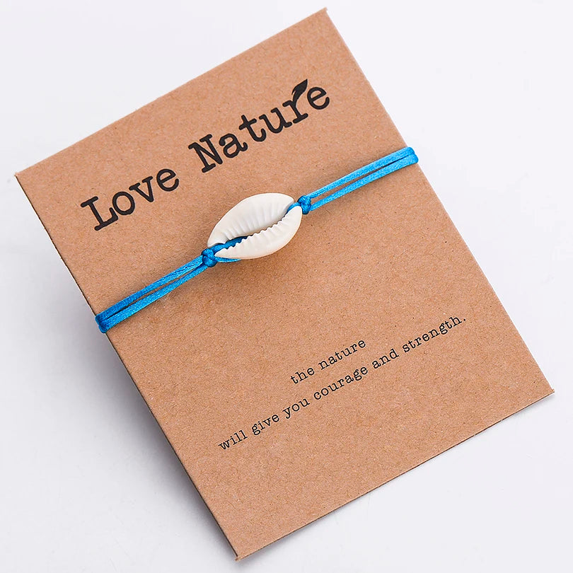 Nature Shell Charm Bracelet Kraft Paper Wish Card Gift Handmade