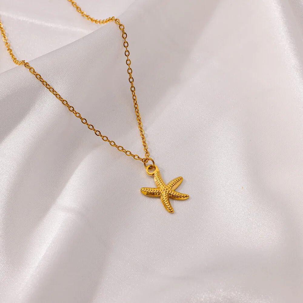 Ocean Starfish And Shell Necklace Gold Color